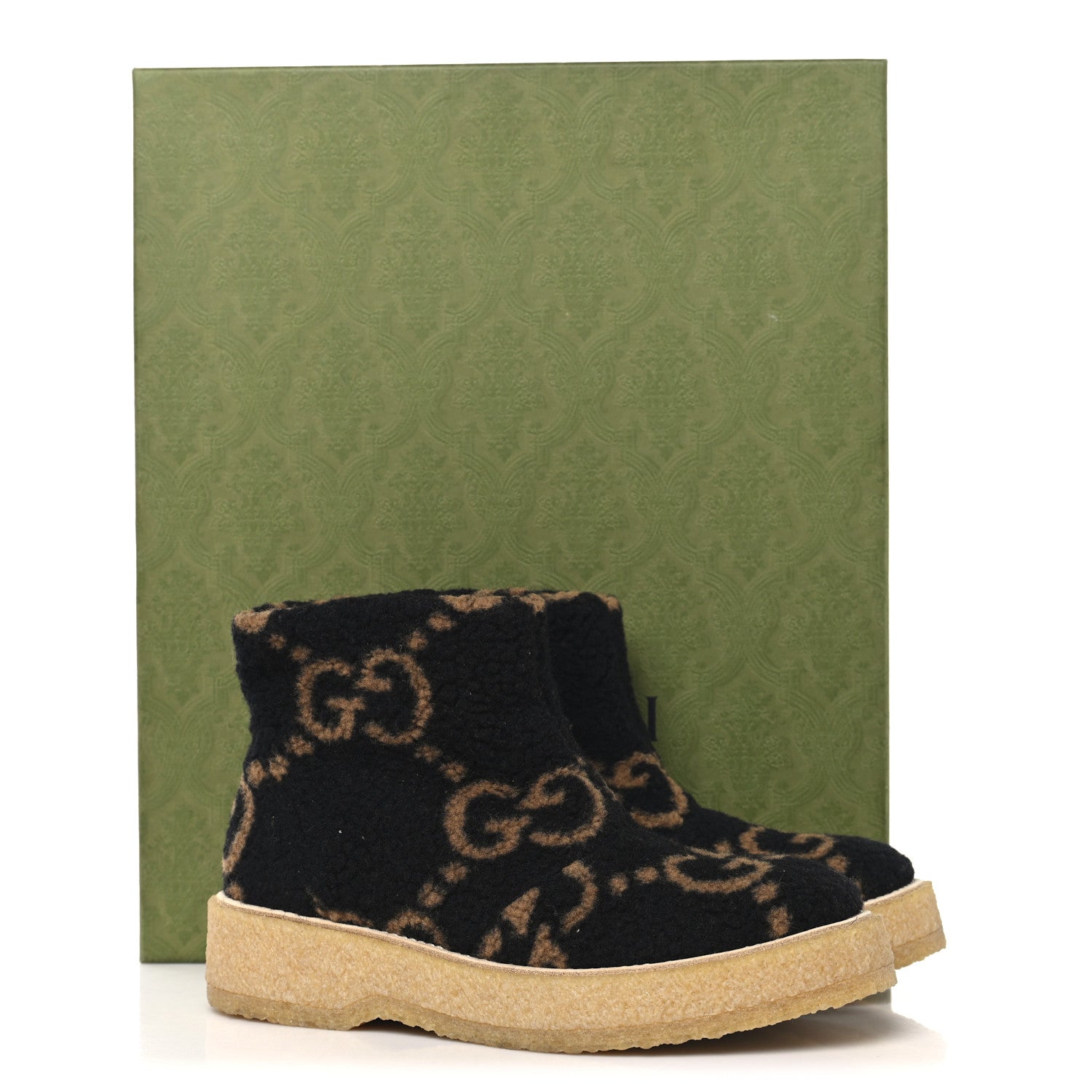 Gucci Faux Shearling Hooper GG Womens Ankle Boots 39 Black Natural Tan 10 of 10
