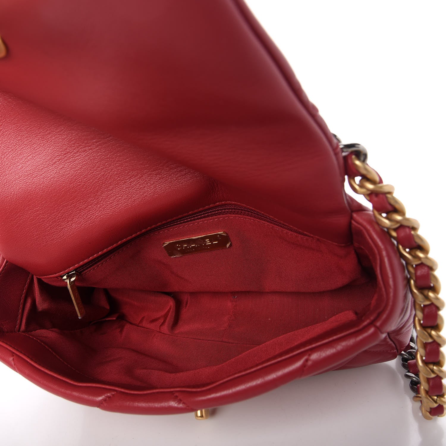 Chanel Shiny Goatskin Quilted Medium Chanel 19 Flap Dark Pink 5 of 11