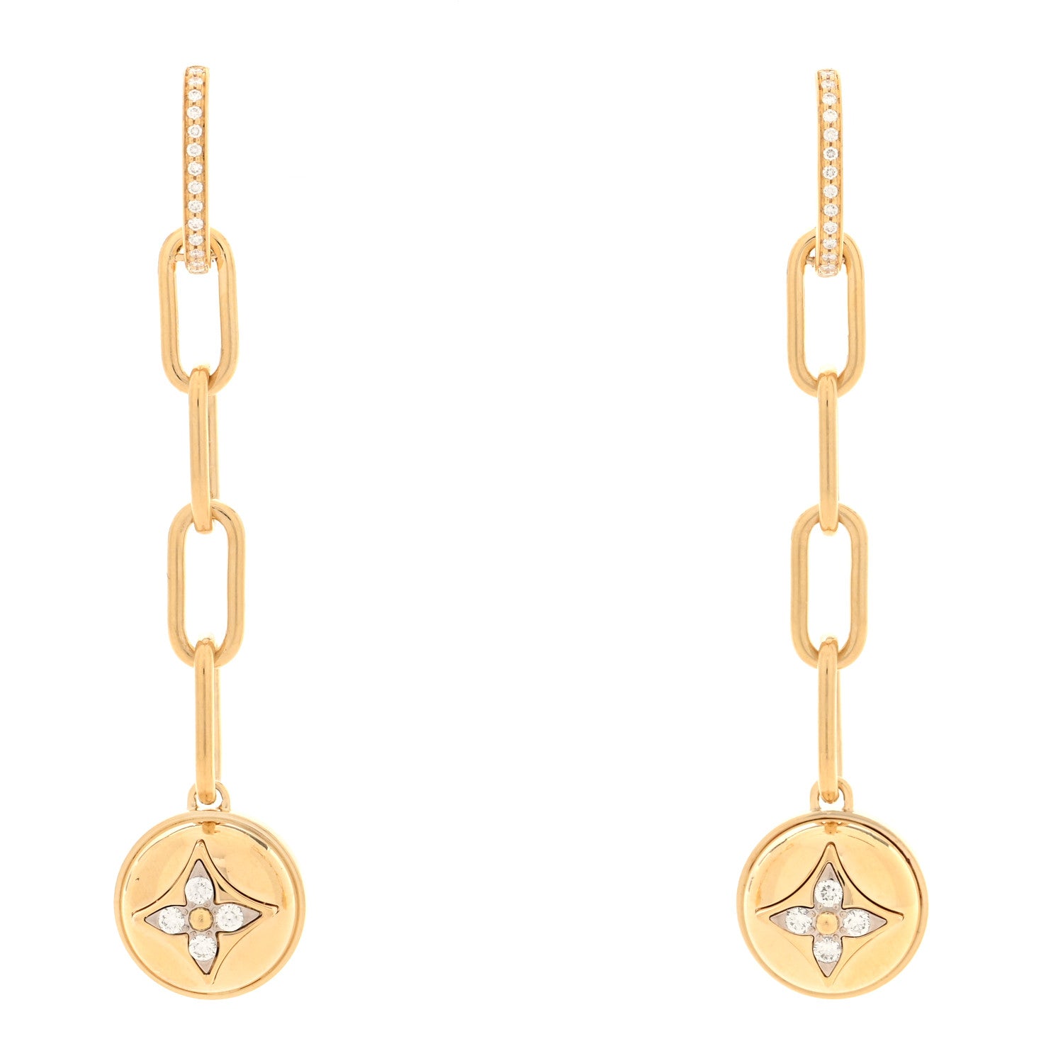 Louis Vuitton 18K Yellow Gold Diamond Blossom Drop Earrings 1 of 4