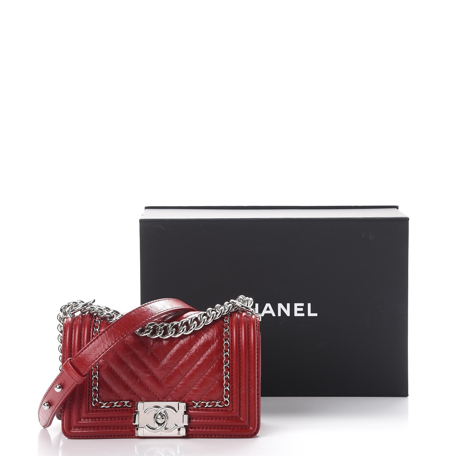 Chanel Aged Calfskin Chevron Small Jacket Boy Flap Red 8 of 8