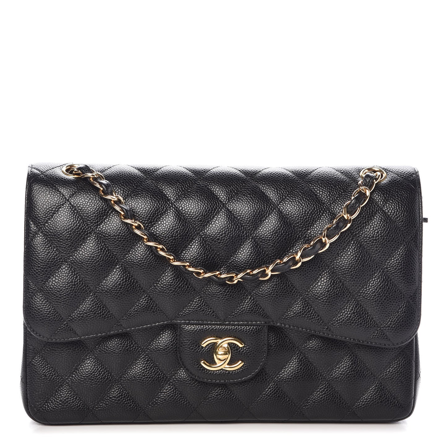 Caviar Quilted Jumbo Double Flap Black