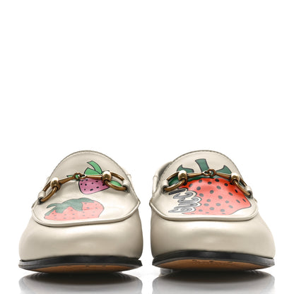 Gucci Calfskin Taste Strawberry Womens Brixton Horsebit Loafers 35 Ivory Red 2 of 8