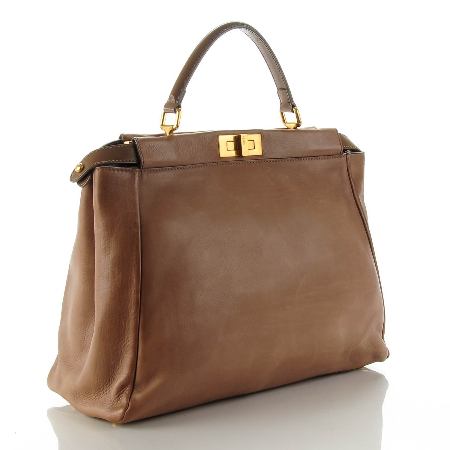 Fendi Vitello Saddle Large Peekaboo Iconic Satchel Moro 3 of 8