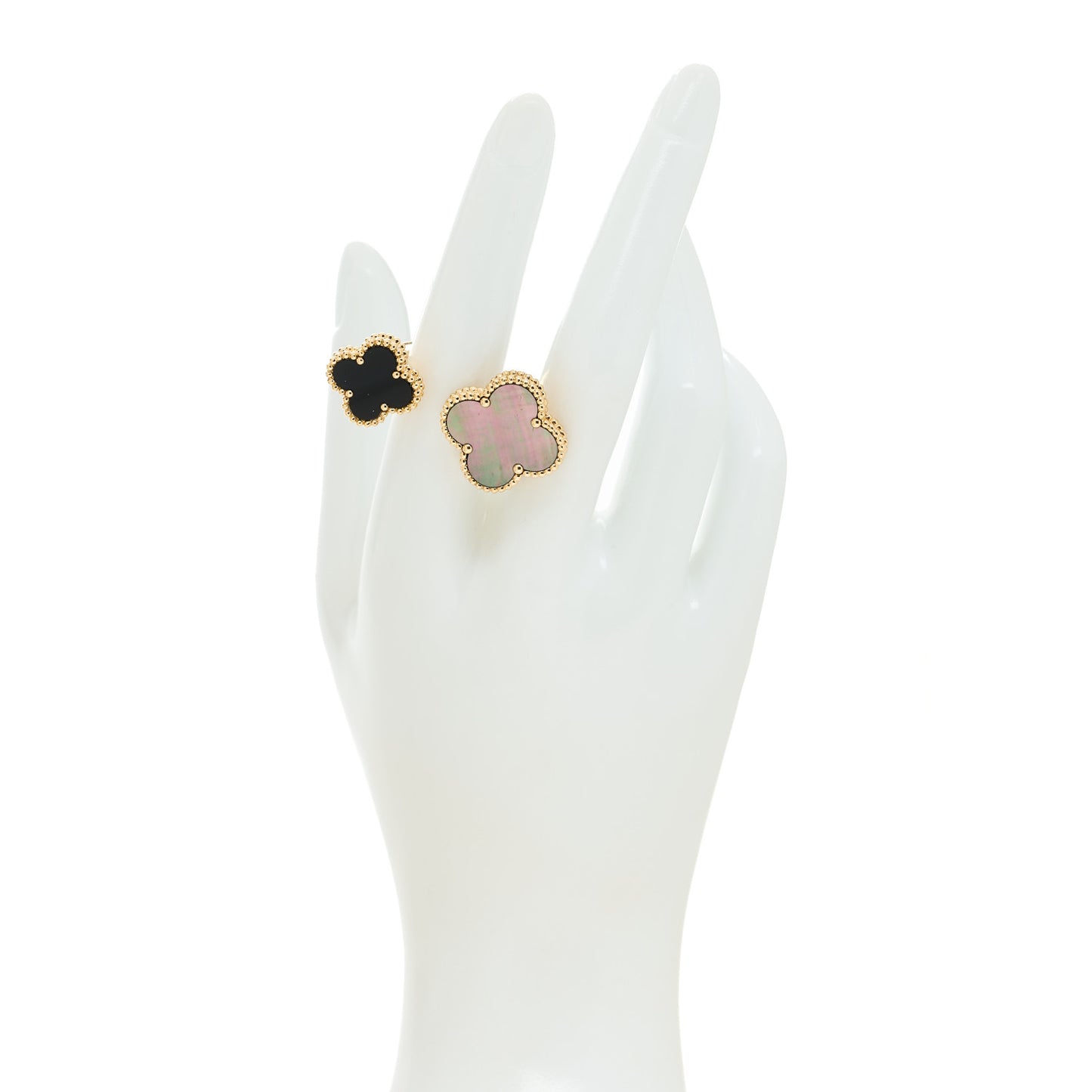 18K Yellow Gold Grey Mother of Pearl Black Onyx Magic Alhambra Between the Finger Ring 52 6