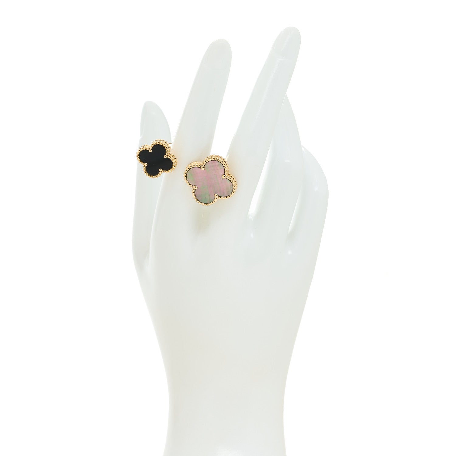 Van Cleef & Arpels 18K Yellow Gold Grey Mother of Pearl Black Onyx Magic Alhambra Between the Finger Ring 52 6 2 of 5