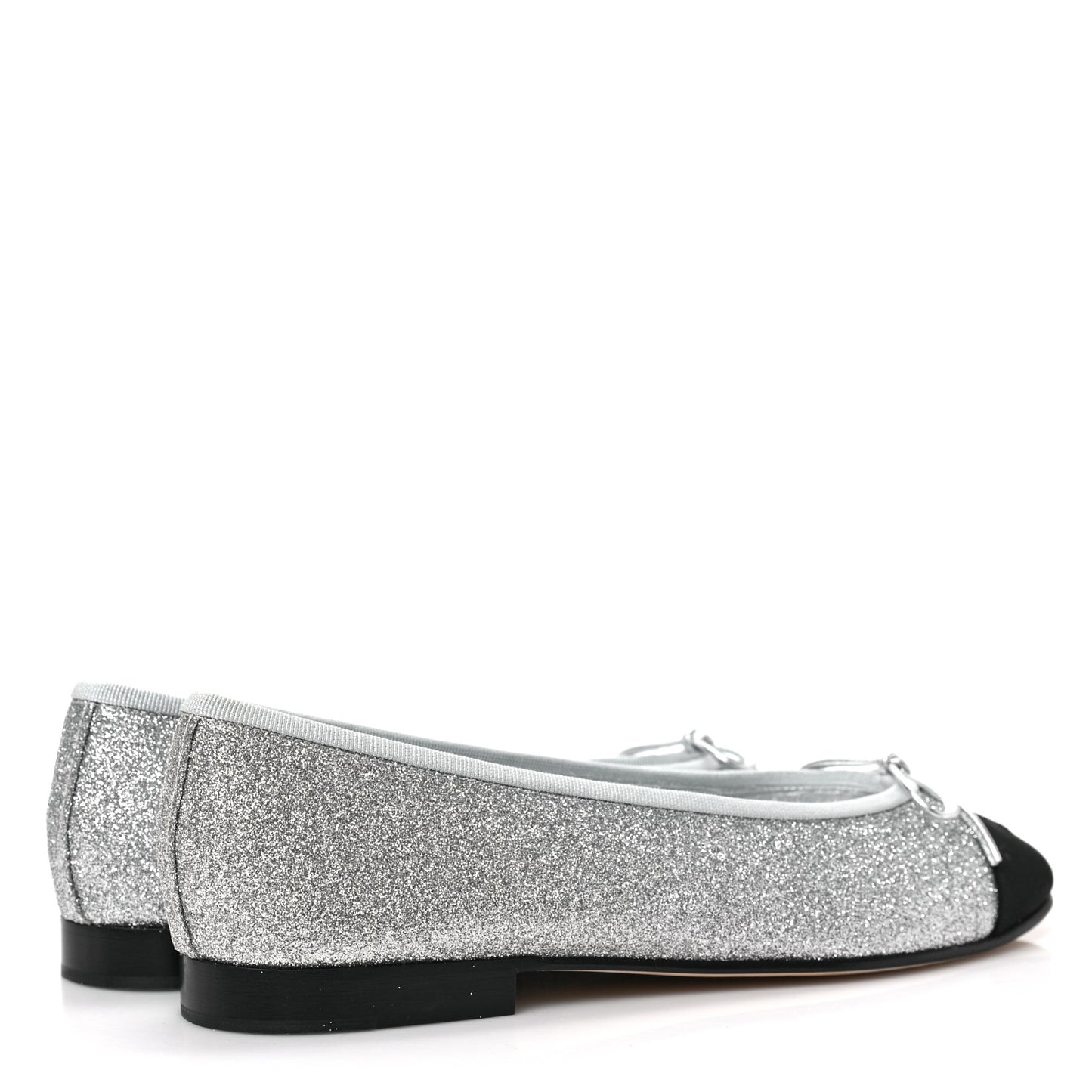 Glitter Grosgrain Cap Toe CC Ballerina Flats 38 Silver