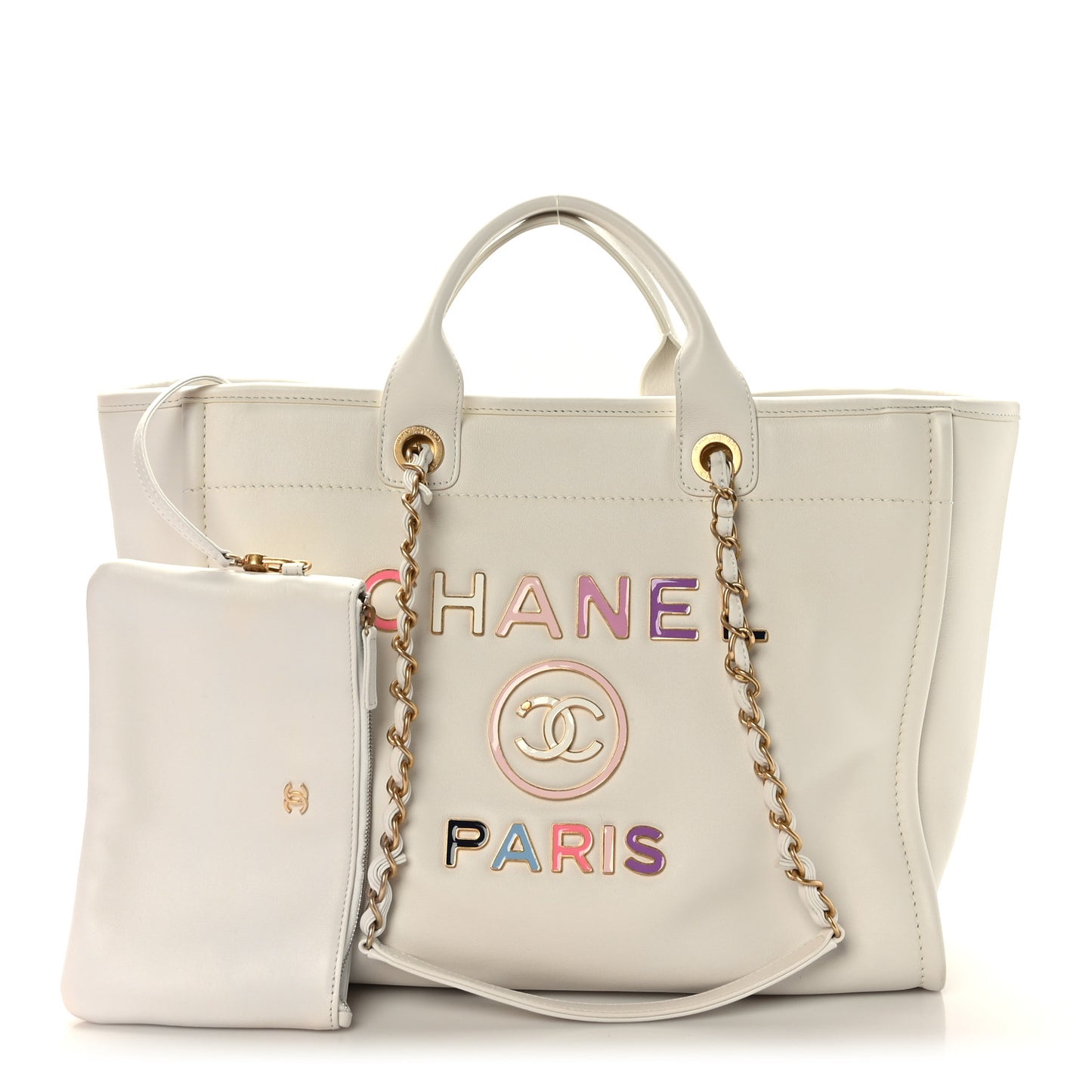 Calfskin Medium Deauville Tote White Multicolor