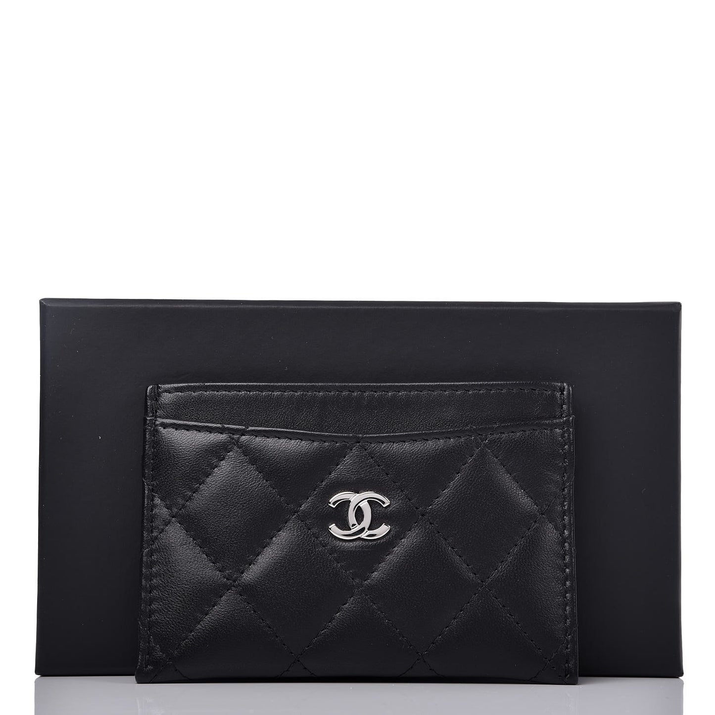 Lambskin Quilted Card Holder Black