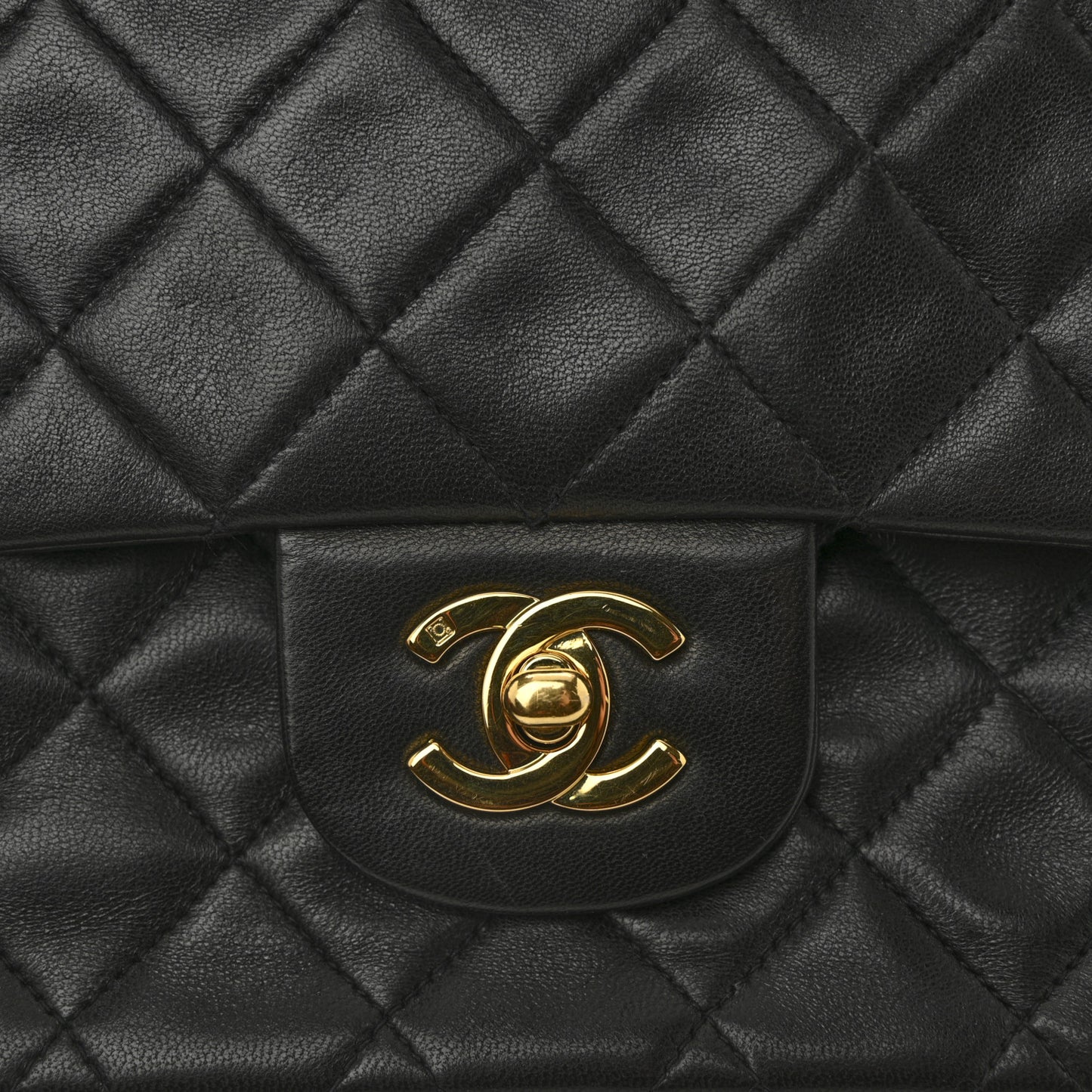 Lambskin Quilted Medium Double Flap Black