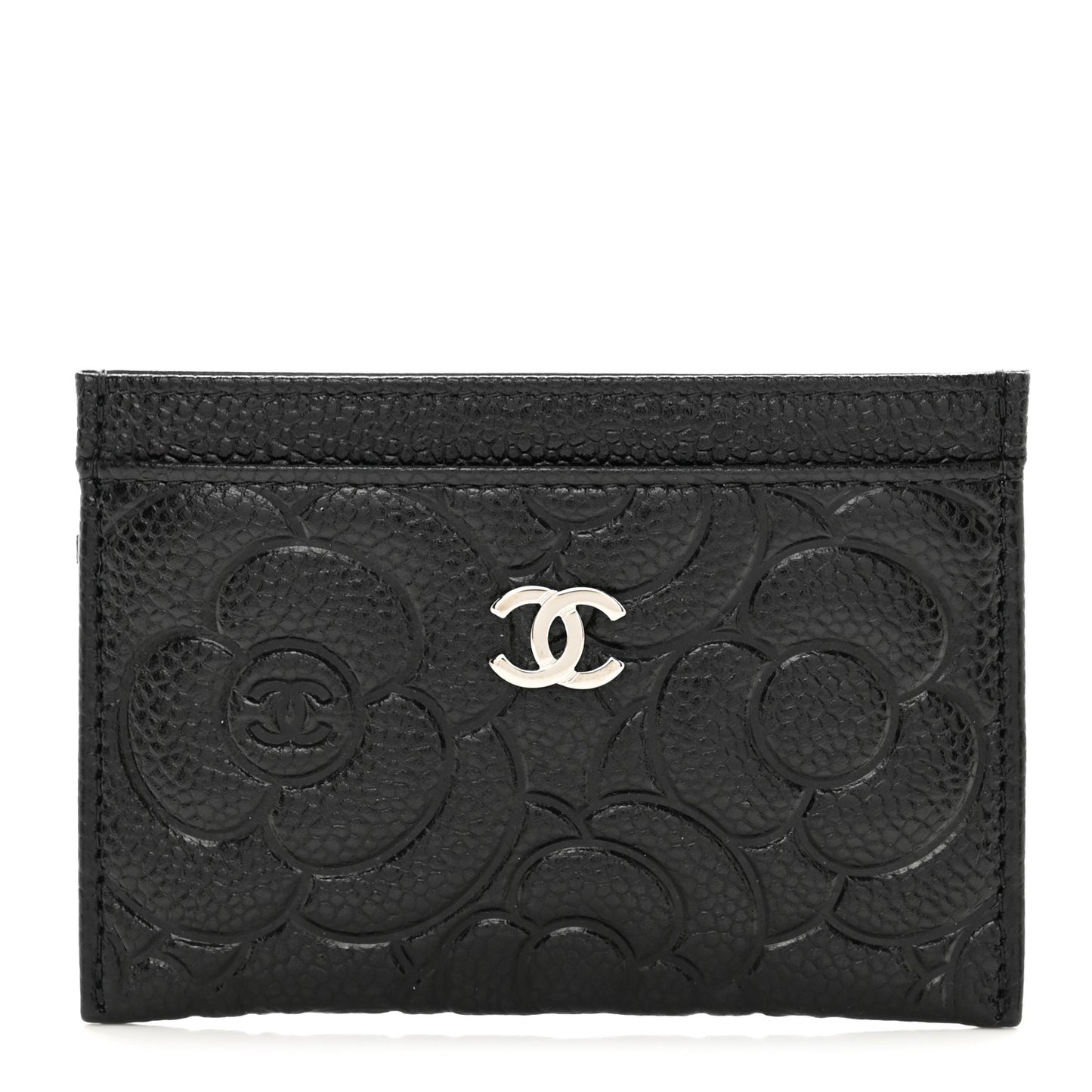Caviar Camellia Embossed Card Holder Black