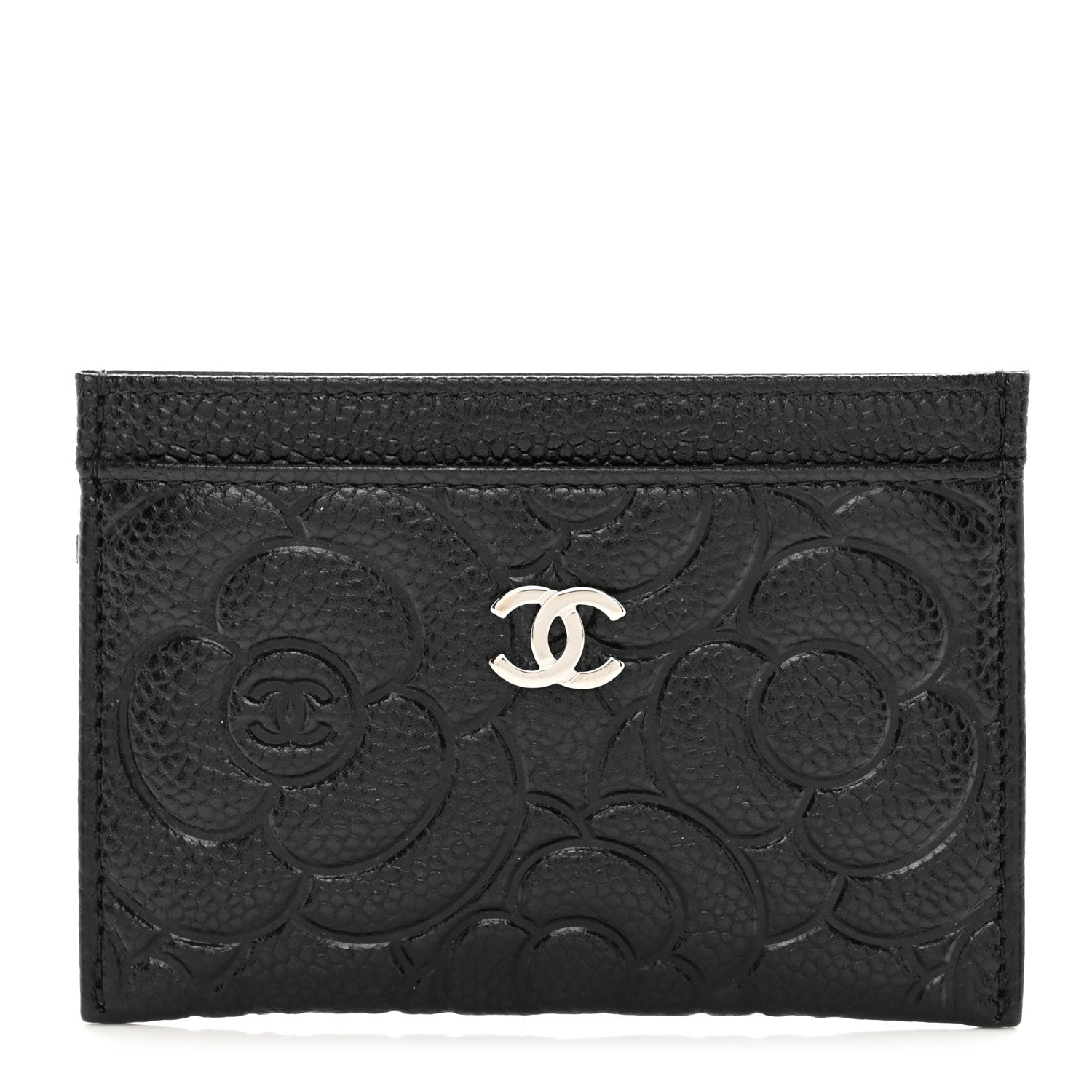 Chanel Caviar Camellia Embossed Card Holder Black 1 of 8