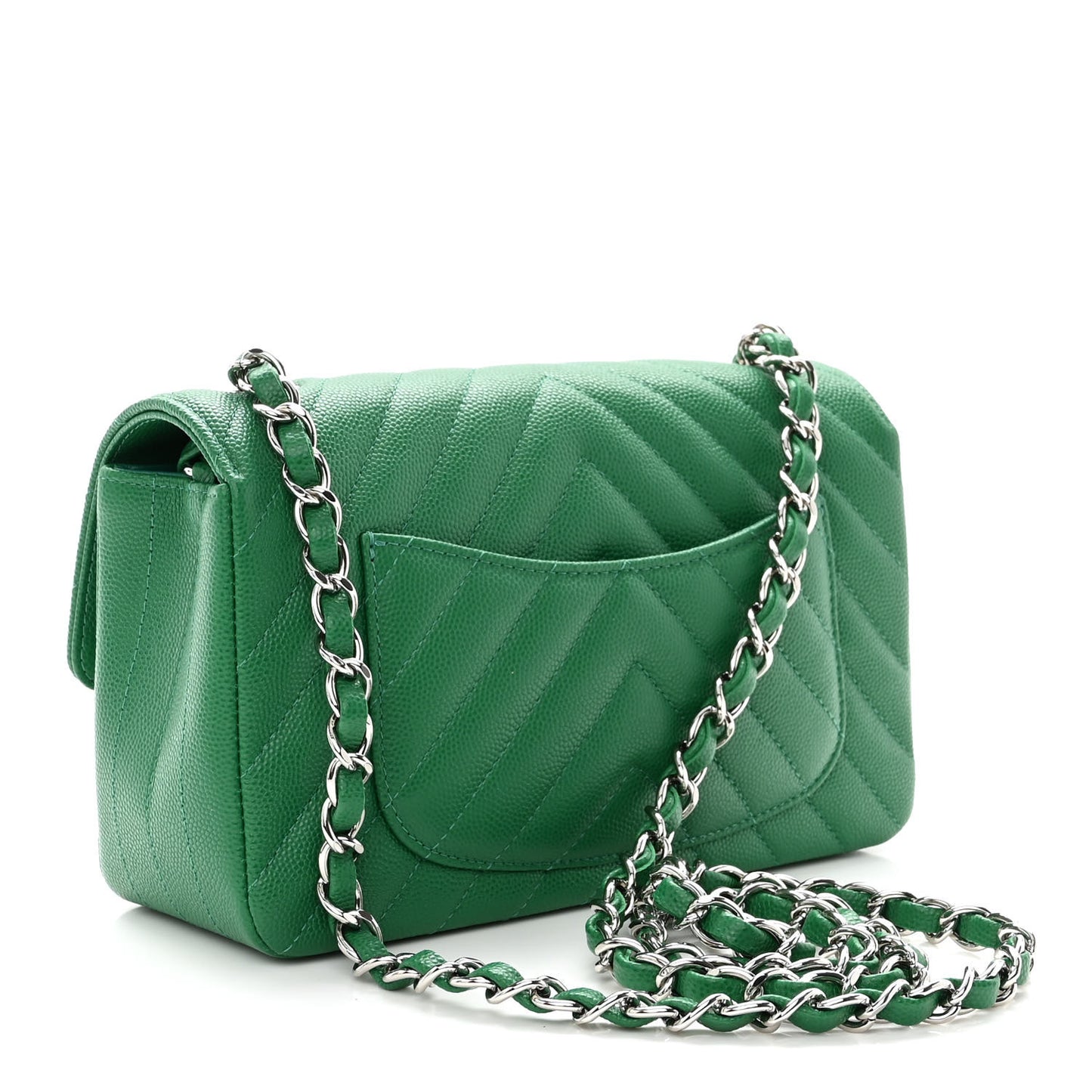 Caviar Chevron Quilted Mini Rectangular Flap Dark Green