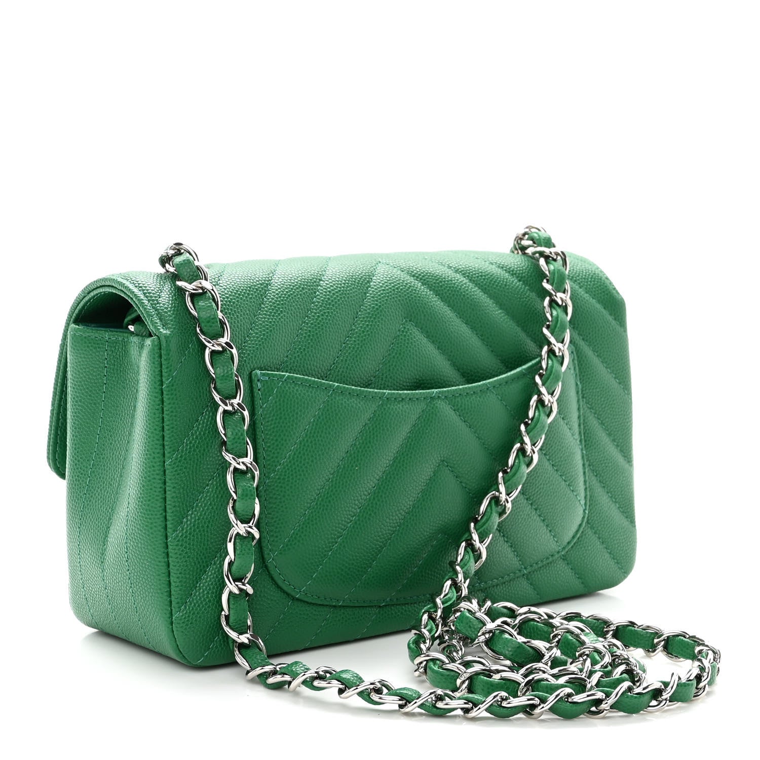 Chanel Caviar Chevron Quilted Mini Rectangular Flap Dark Green 3 of 10