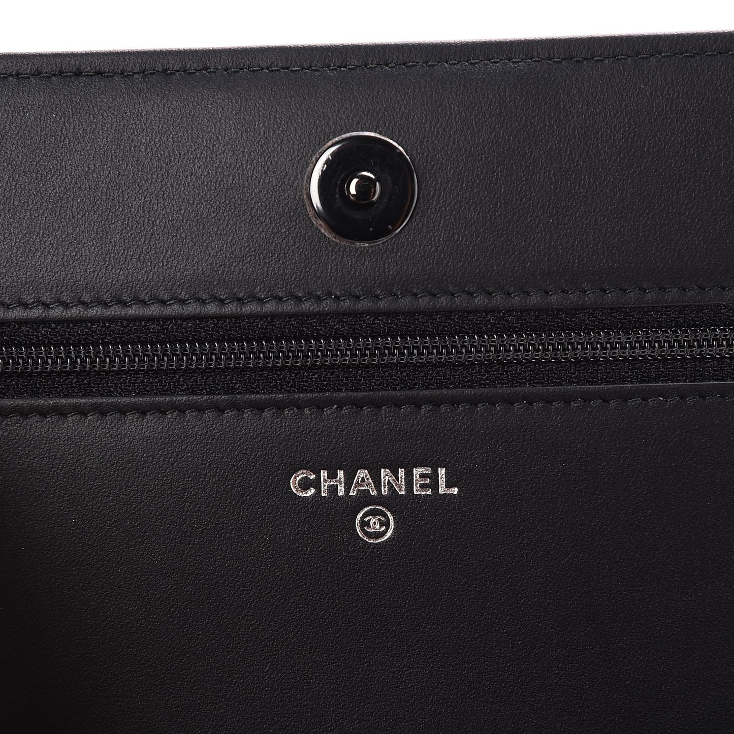 Calfskin Painted Chevron Embossed Boy Wallet On Chain WOC Black