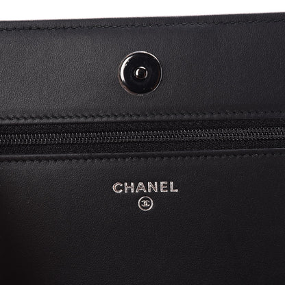 Chanel Calfskin Painted Chevron Embossed Boy Wallet On Chain WOC Black 6 of 9