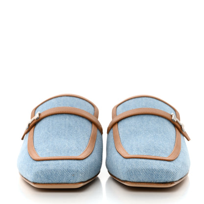 Hermes Denim Calfskin Groupie Mules 40 Bleu Clair Naturel 2 of 9
