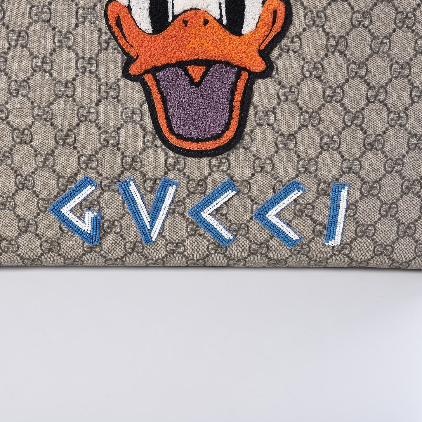 X DISNEY Soft GG Supreme Monogram Donald Duck Slip Handle Vertical Tote Beige New Acero