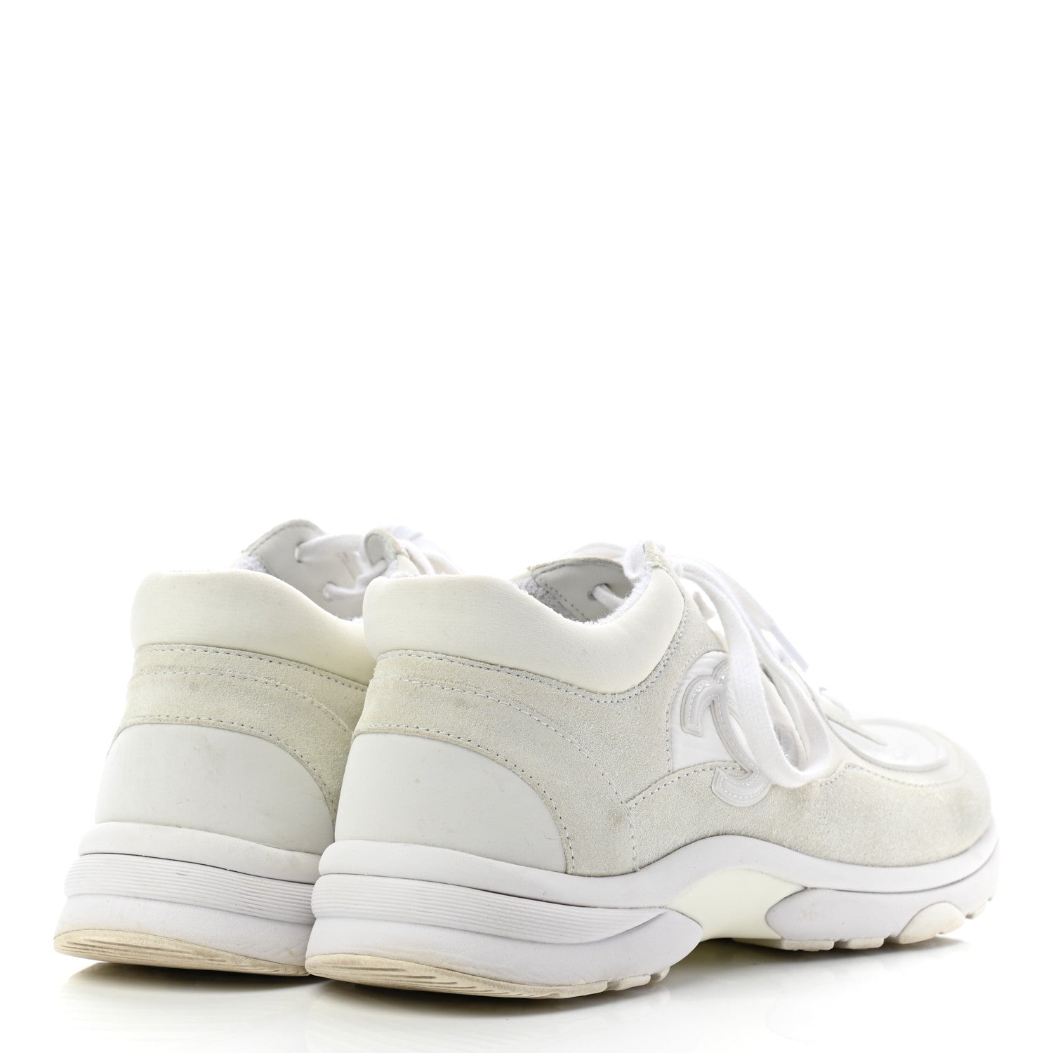 Chanel Suede Calfskin Fabric CC Sneakers 39 White 4 of 9