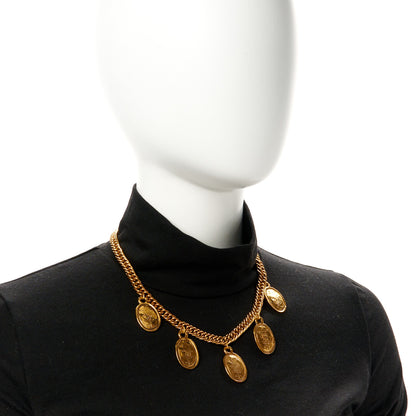 Chanel Metal Regal Crown CC Medallion Necklace Aged Gold 2 of 5