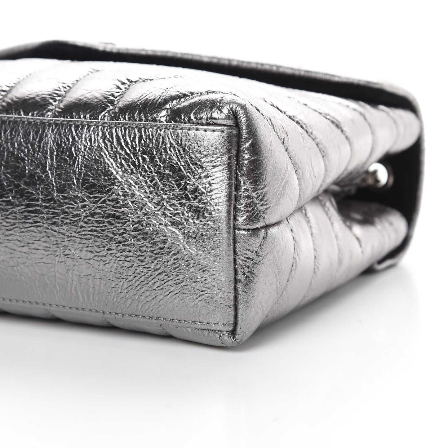 Metallic Calfskin Y Quilted Monogram Small Loulou Chain Satchel Acciaio