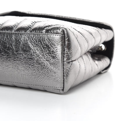 Saint Laurent Metallic Calfskin Y Quilted Monogram Small Loulou Chain Satchel Acciaio 10 of 13