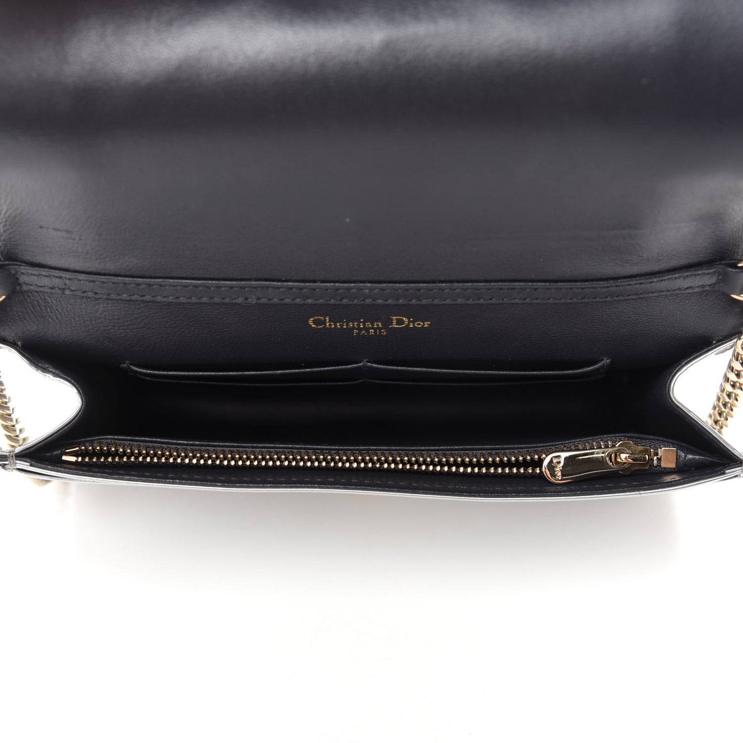 Metallic Patent Micro-Cannage Diorama Wallet on Chain Pouch Silver