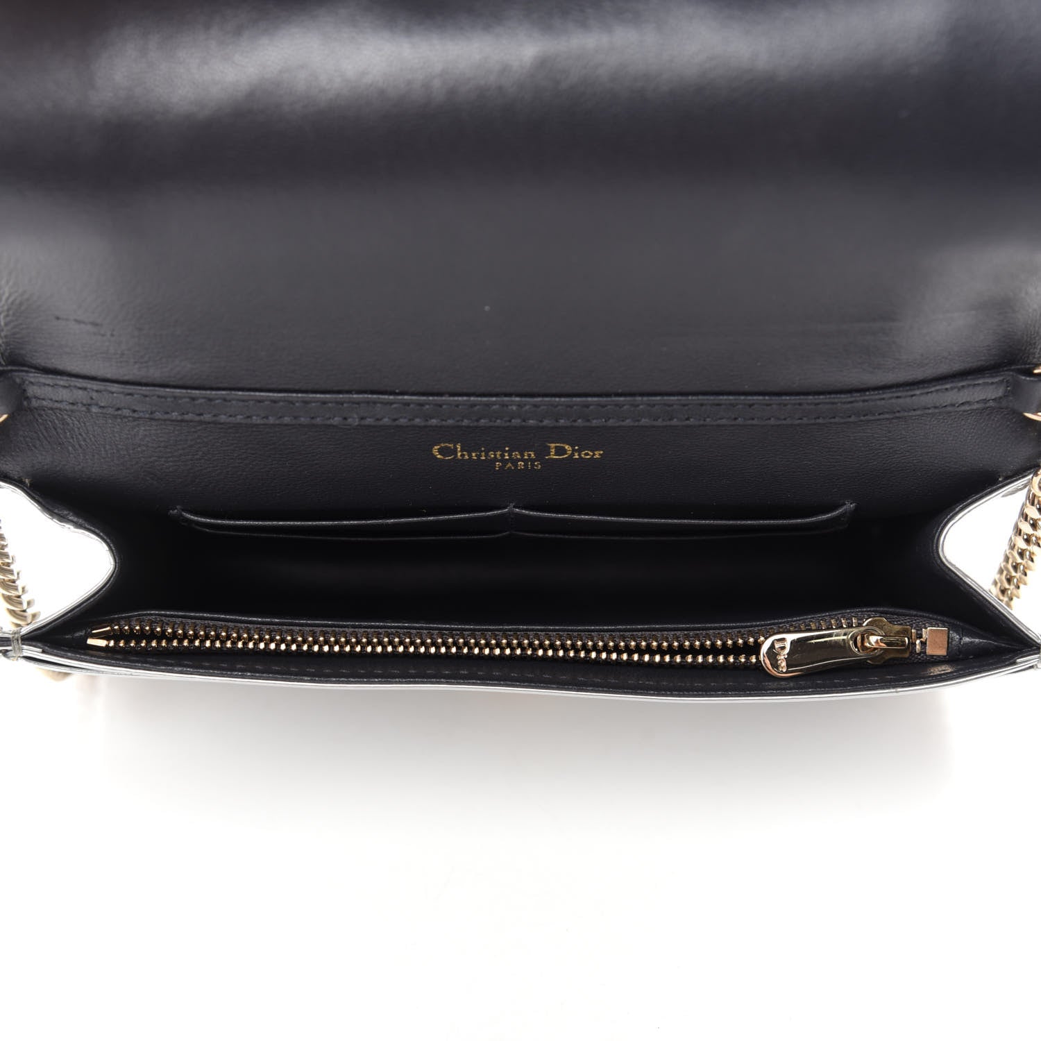 Christian Dior Metallic Patent Micro-Cannage Diorama Wallet on Chain Pouch Silver 5 of 10