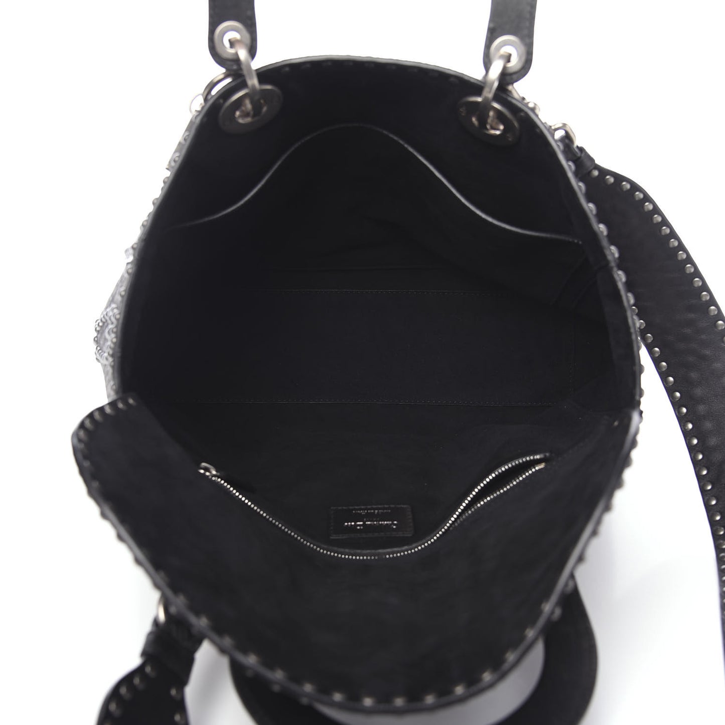 Calfskin Studded Large Lady Dior Black