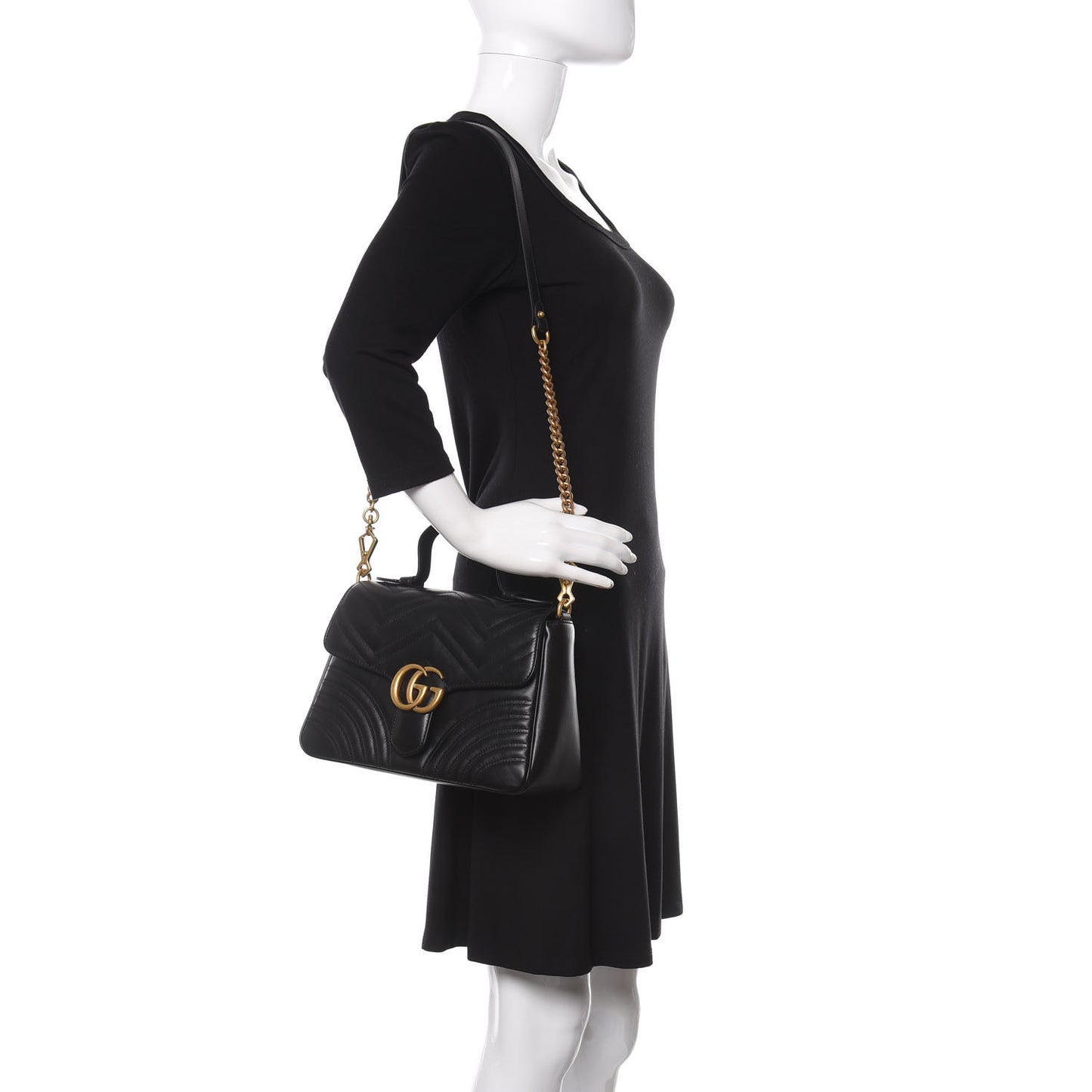 Calfskin Matelasse Small GG Marmont Top Handle Shoulder Bag Black