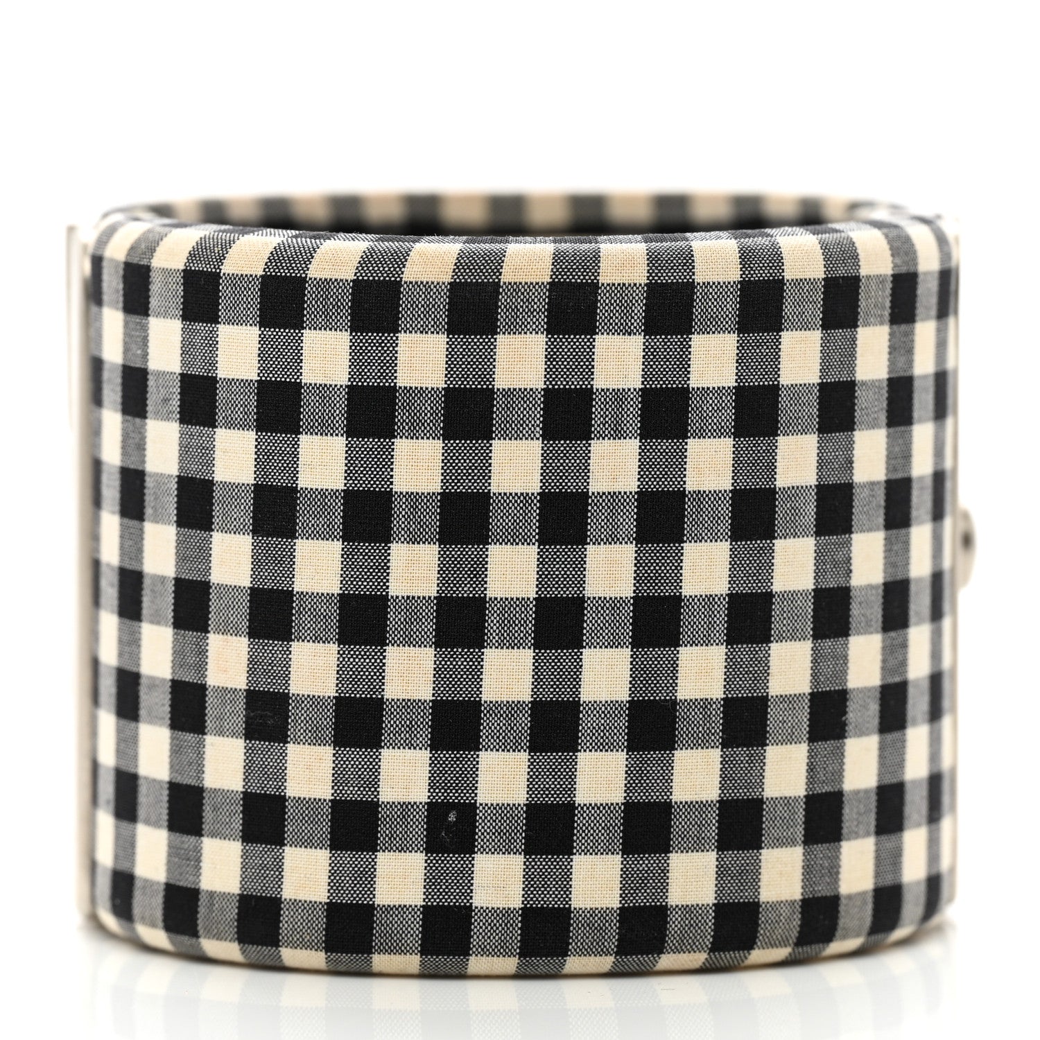 Chanel Fabric Metal Enamel Gingham CC Cuff Black White 3 of 4