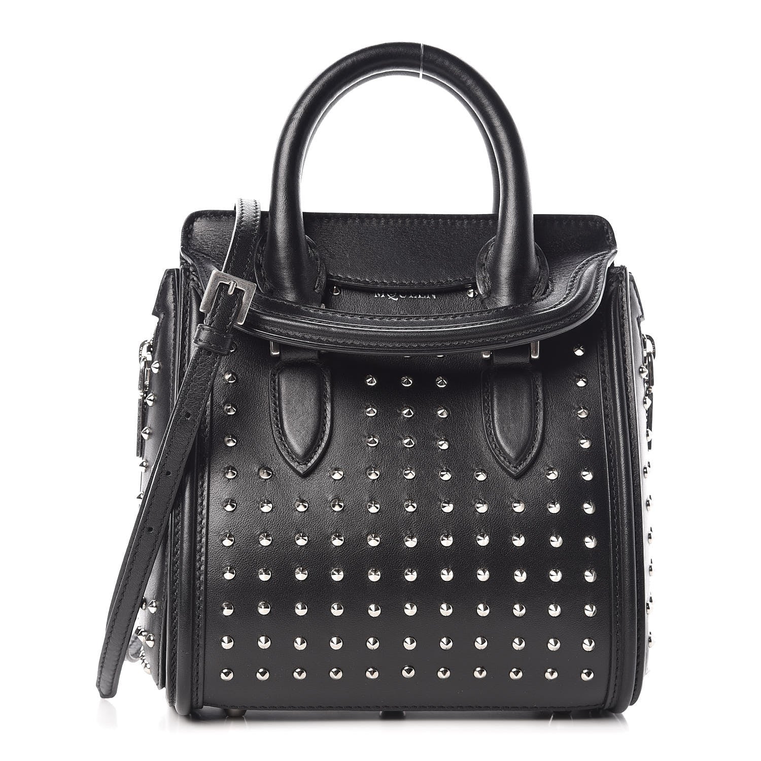 Alexander McQueen Calfskin Studded Mini Heroine Shoulder Bag Black 1 of 13