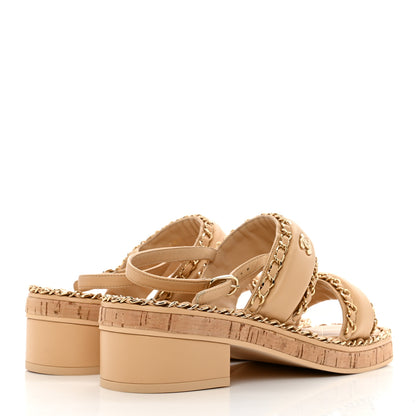 Chanel Lambskin Cork Chain Sandals 36 Beige 4 of 12