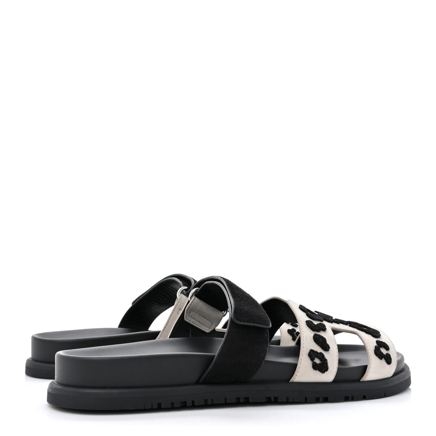 Hermes Suede Goatskin Womens Leopard Chypre Sandals 40 Beige Esquisse Black 4 of 9