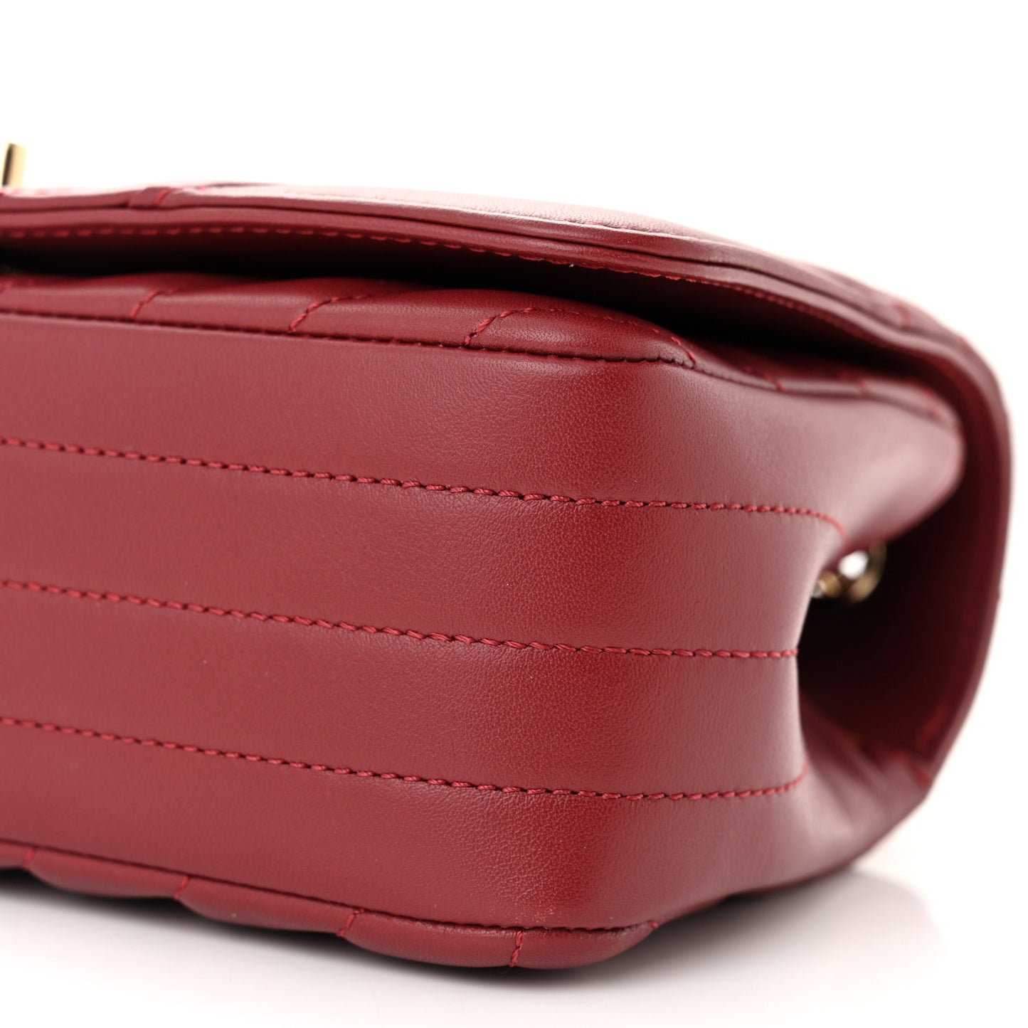 Calfskin Chevron Quilted Mini Statement Flap Red