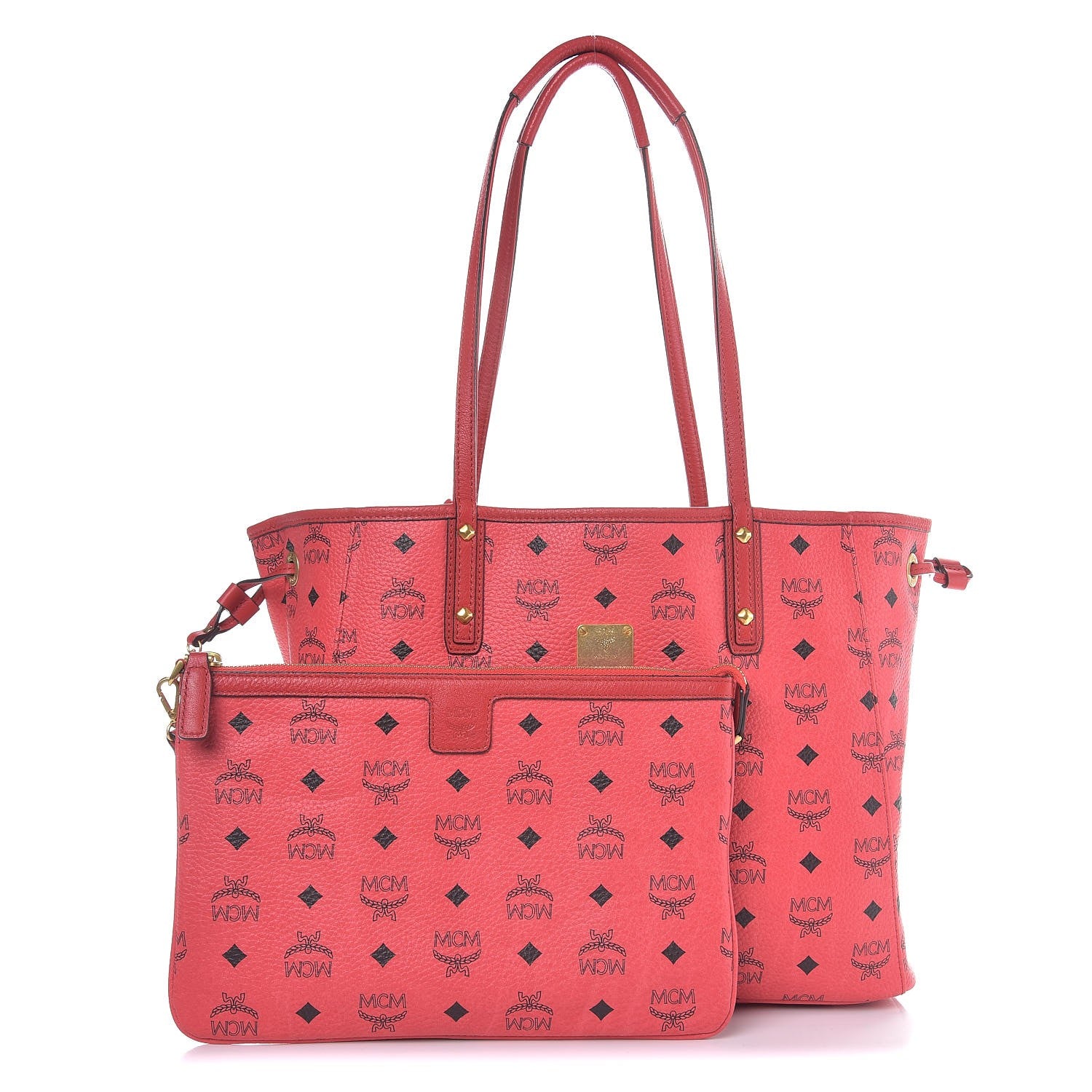 MCM Visetos Medium Reversible Shopper Project Tote Red Jaguar Brown 1 of 17