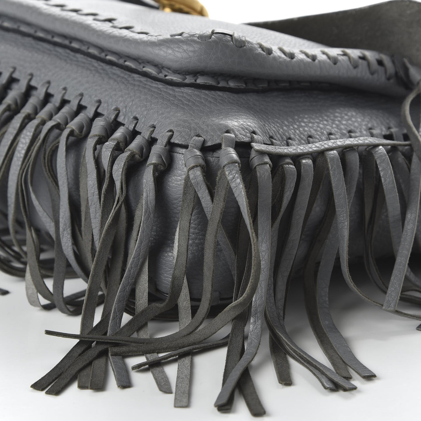 Grained Calfskin C Rockee Scarab Fringe Shoulder Bag Grey