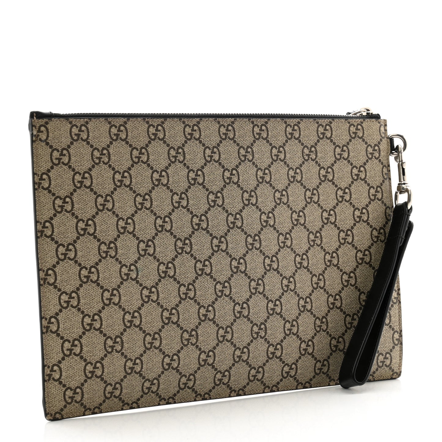 GG Supreme Monogram Kingsnake Zip Wristlet Pouch Beige Black