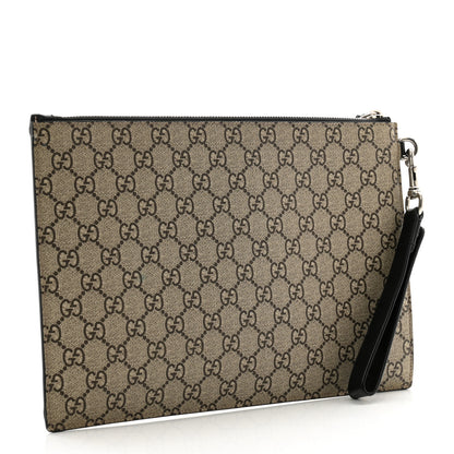 Gucci GG Supreme Monogram Kingsnake Zip Wristlet Pouch Beige Black 3 of 13