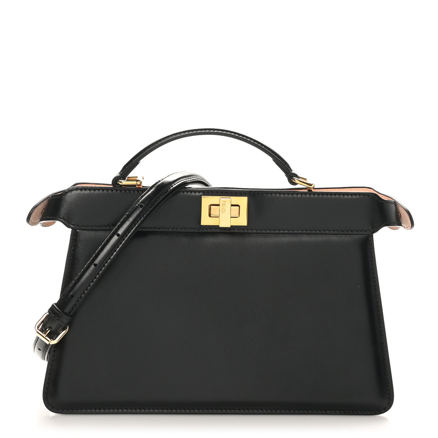 Vitello King Luxor Shiny Nappa Medium Peekaboo I SEE U East West Satchel Black Light Rose