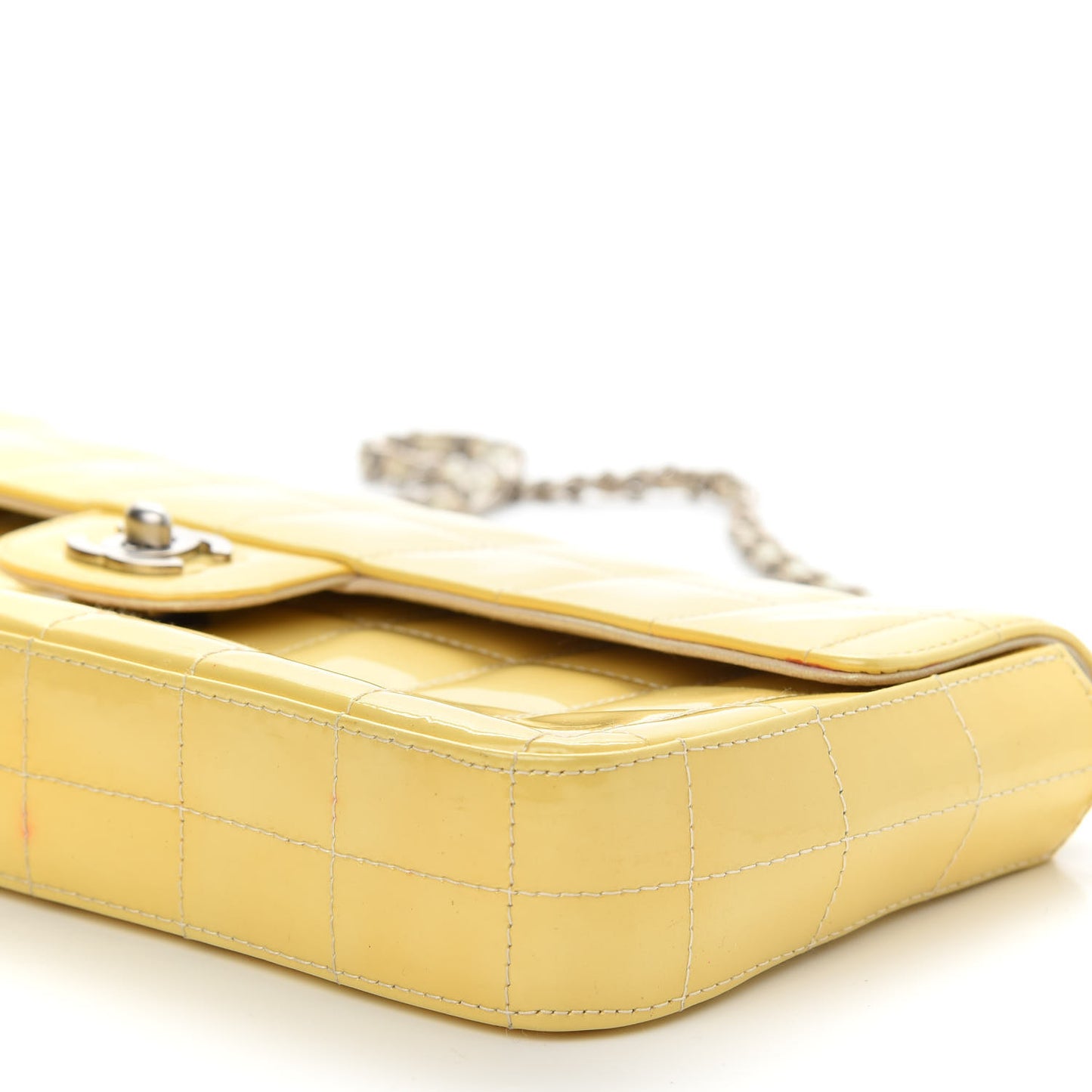 Patent Quilted East West Chocolate Bar Flap Yellow