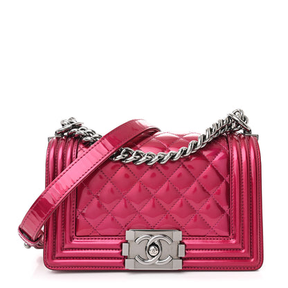 Chanel Metallic Patent Calfskin Quilted Small Boy Flap Pink 1 of 11