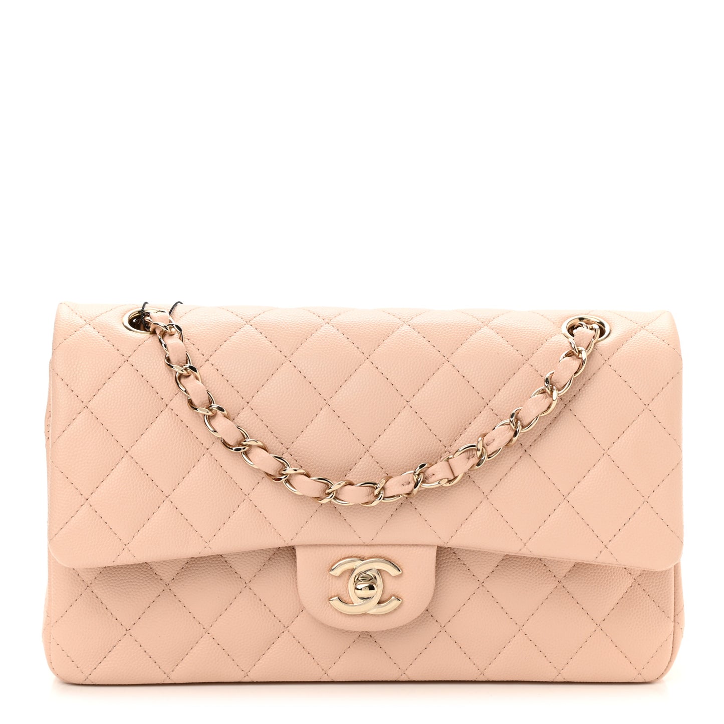 Caviar Quilted Medium Double Flap Light Beige