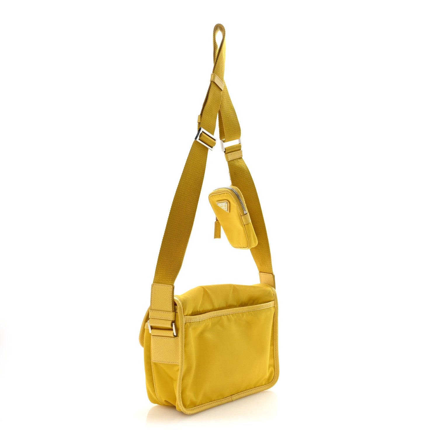 Prada Tessuto Nylon Saffiano Pocket Double Snap Buckle Messenger Shoulder Bag Giallo 3 of 9