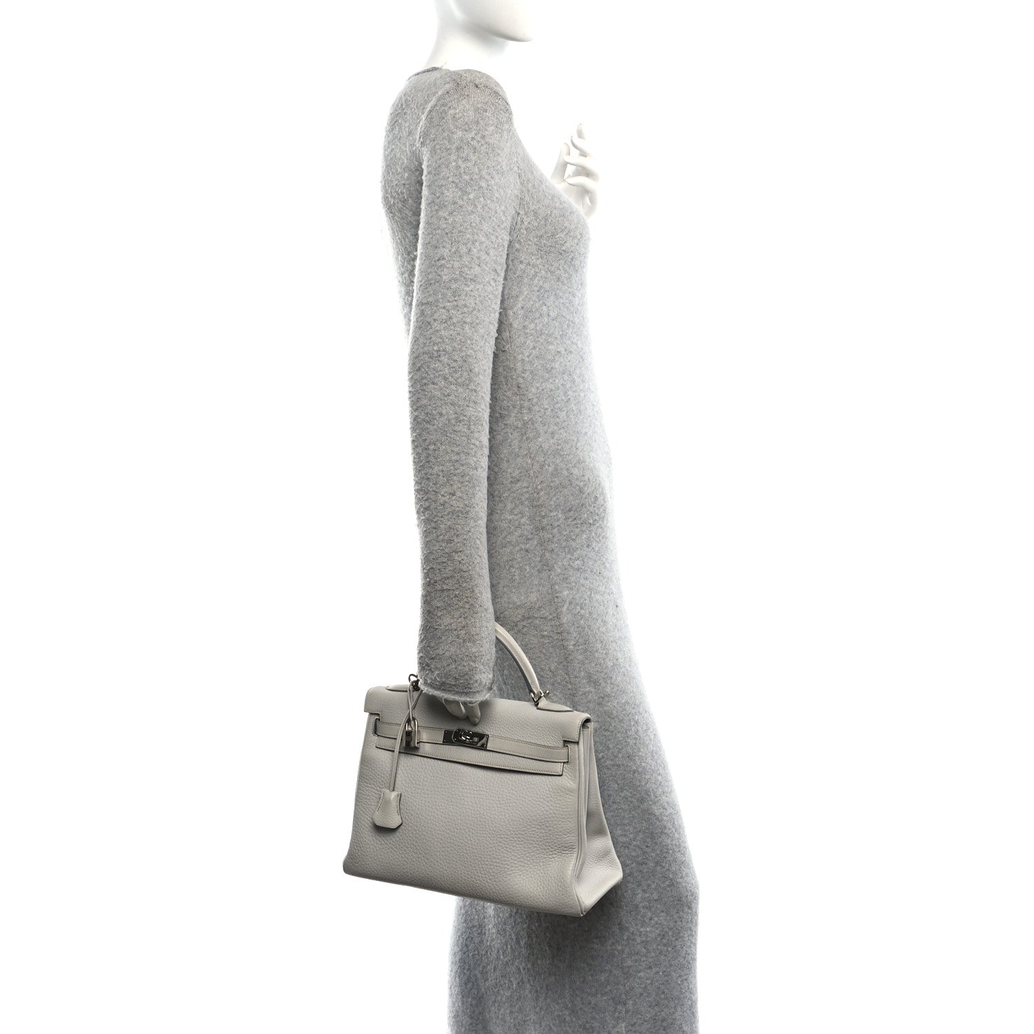 Hermes Taurillon Clemence Kelly Retourne 32 Gris Perle 1886941