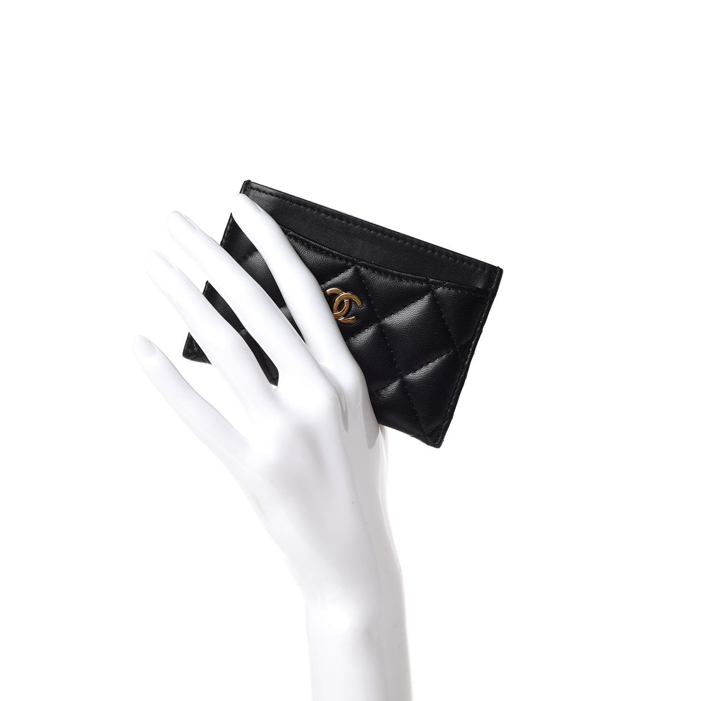 Lambskin Quilted Card Holder Black