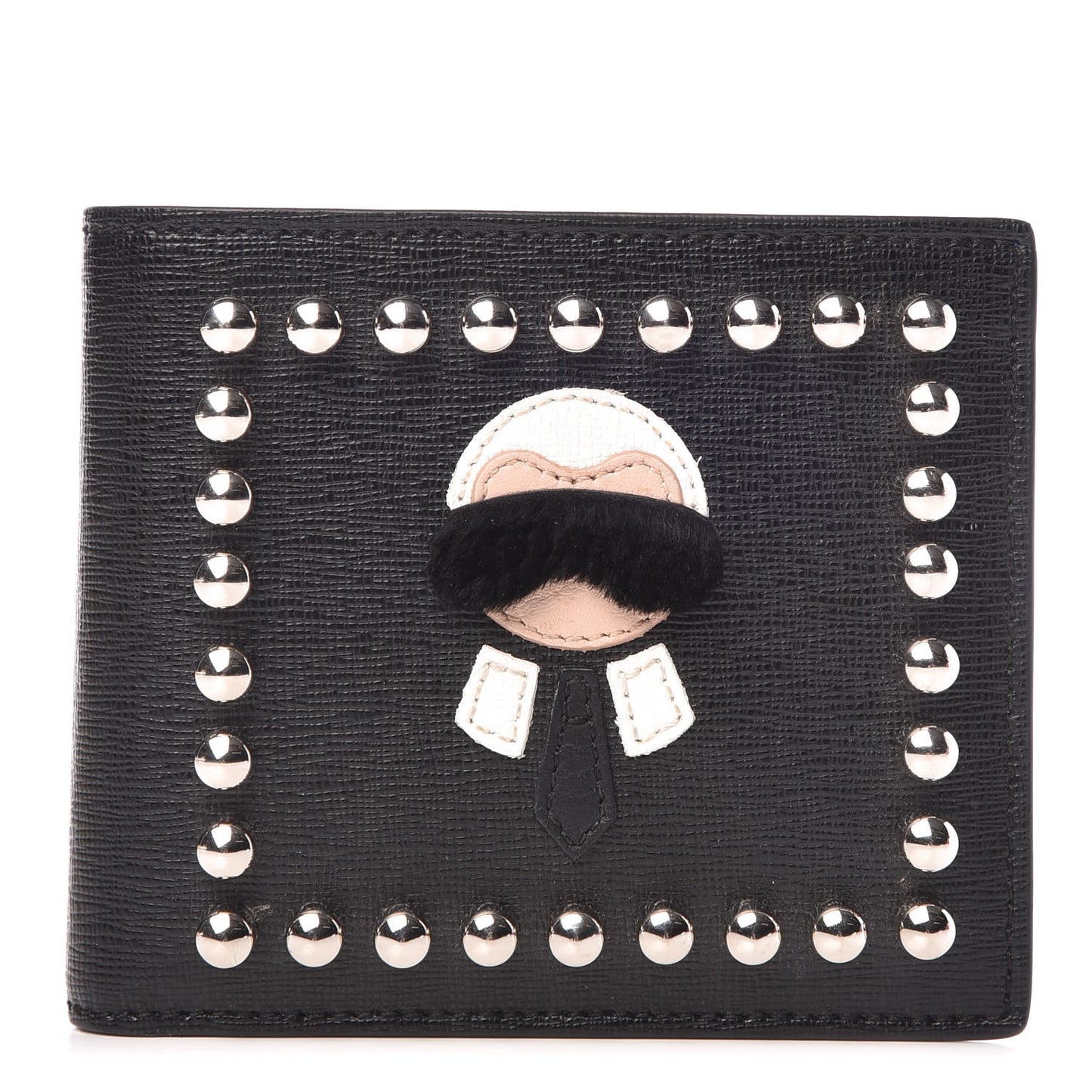 Vitello Elite Flamingo Mink Karlito Studded Bi-Fold Wallet Black White Plaster