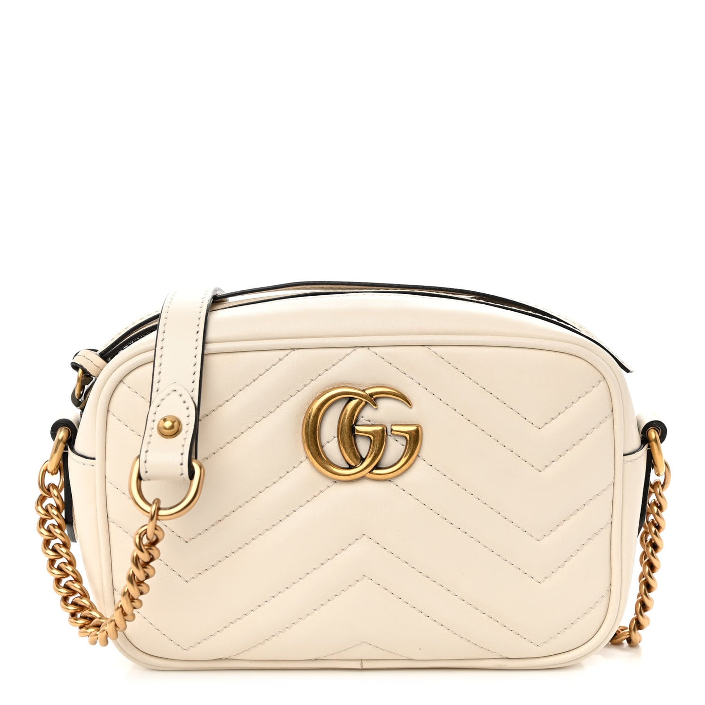 Calfskin Matelasse Mini GG Marmont Chain Shoulder Bag White