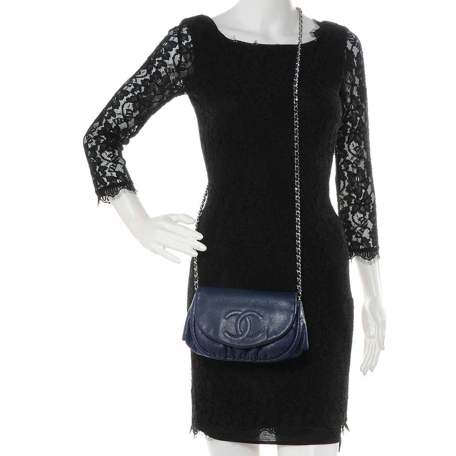 Chanel Caviar Half Moon Wallet On Chain WOC Dark Blue 2 of 10