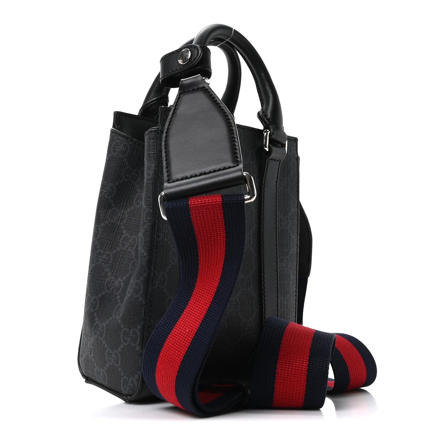 Gucci GG Supreme Monogram Appia Calfskin Web Mini Tote Bag Black 3 of 9