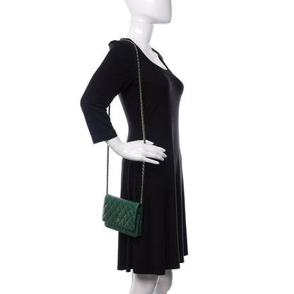 Chanel Metallic Caviar Quilted Wallet On Chain WOC Green 2 of 12